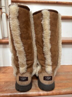 UGG Chestnut Tall Shearling-Trim Boots - Chestnut & Cream